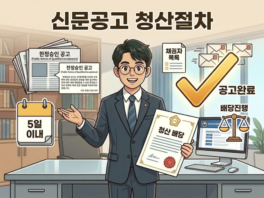신문 공고 및 채권자 배당 절차 설명 이미지