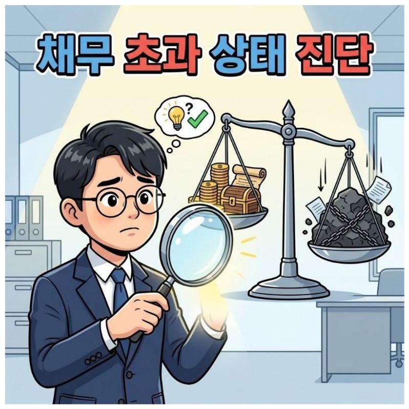 상속재산과 채무의 초과 상태 진단 설명 이미지