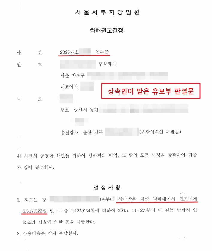 채권자의 소송에 대응해서 한정승인 상속인이 받은 유보부 판결문