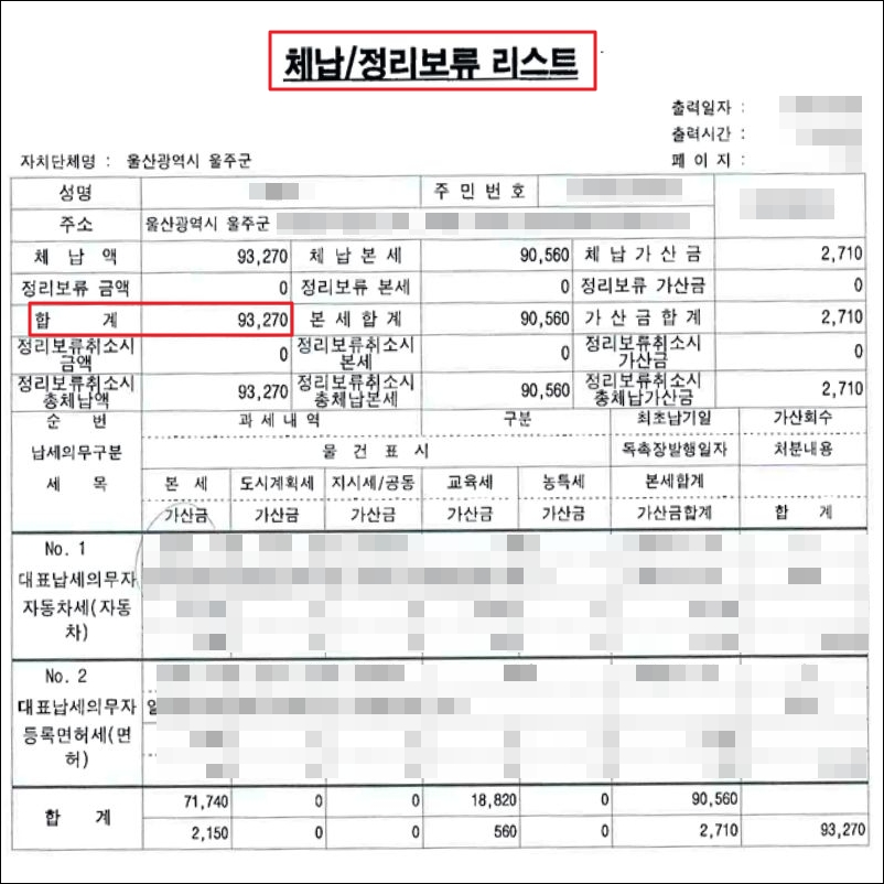 지방세 체납액을 알 수 있는 체납정보리스트